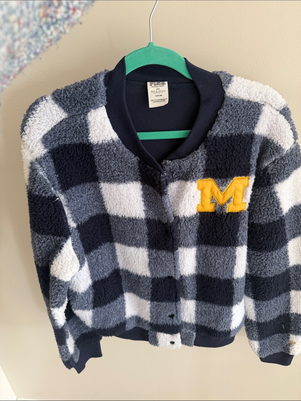 University of Michigan PINK Navy & White Fleece Bomber Jacket - women’s